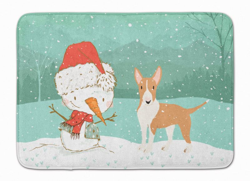 Fawn Bull Terrier Snowman Christmas Machine Washable Memory Foam Mat CK2056RUG