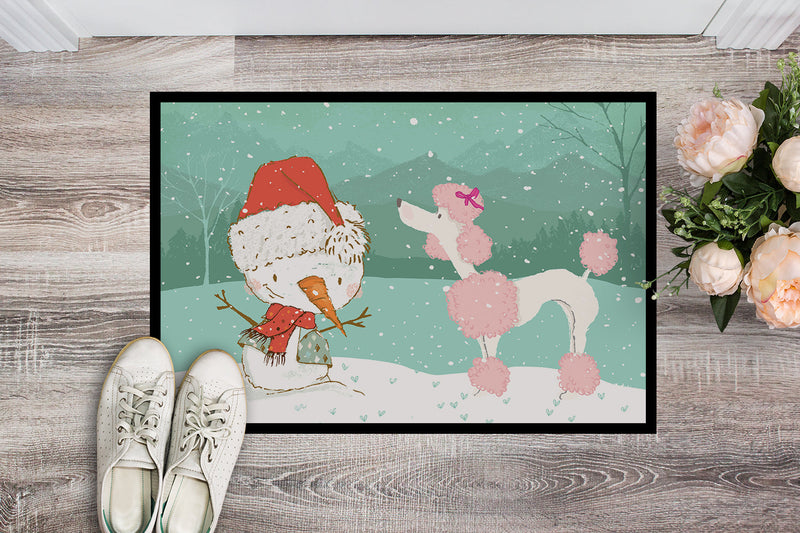 Pink Poodle Snowman Christmas Indoor or Outdoor Mat 18x27 CK2066MAT