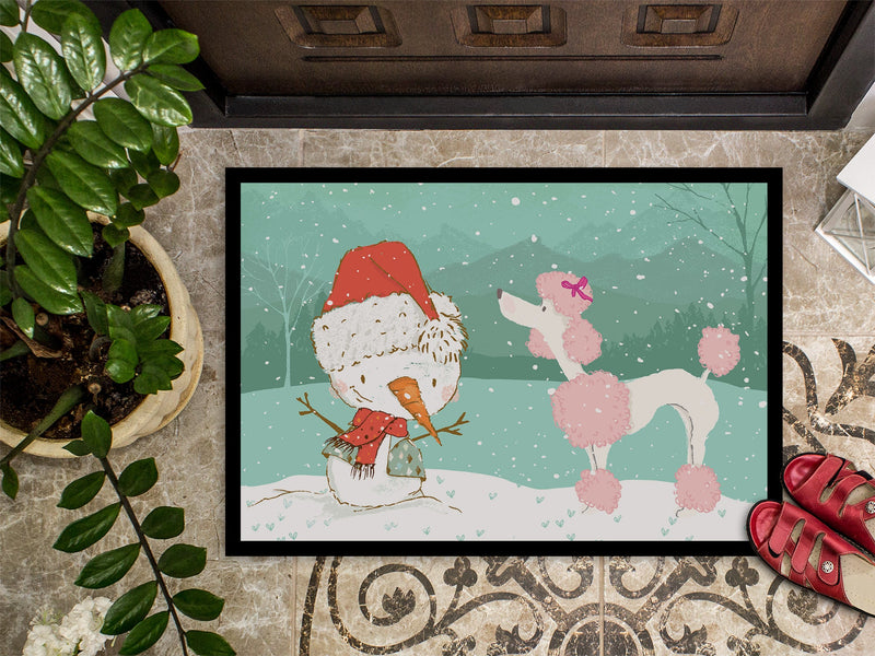 Pink Poodle Snowman Christmas Indoor or Outdoor Mat 18x27 CK2066MAT