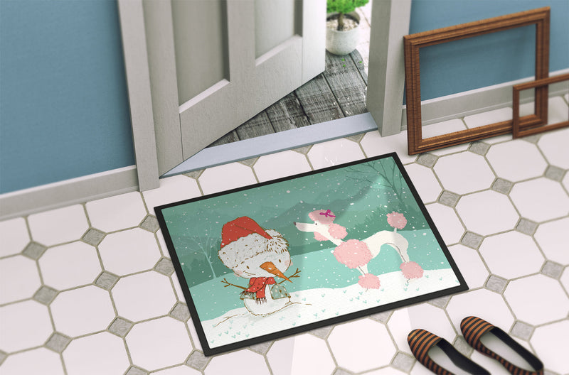 Pink Poodle Snowman Christmas Indoor or Outdoor Mat 18x27 CK2066MAT