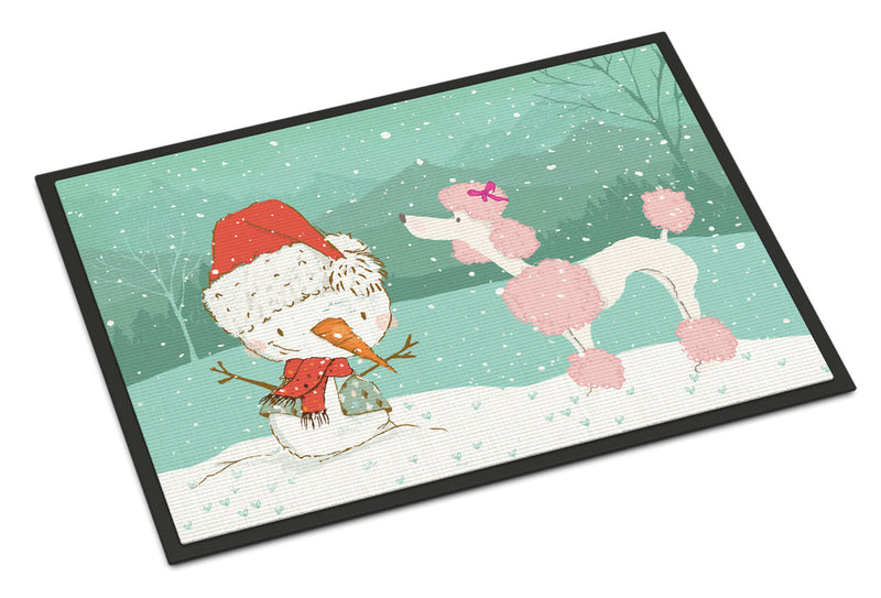 Pink Poodle Snowman Christmas Indoor or Outdoor Mat 18x27 CK2066MAT