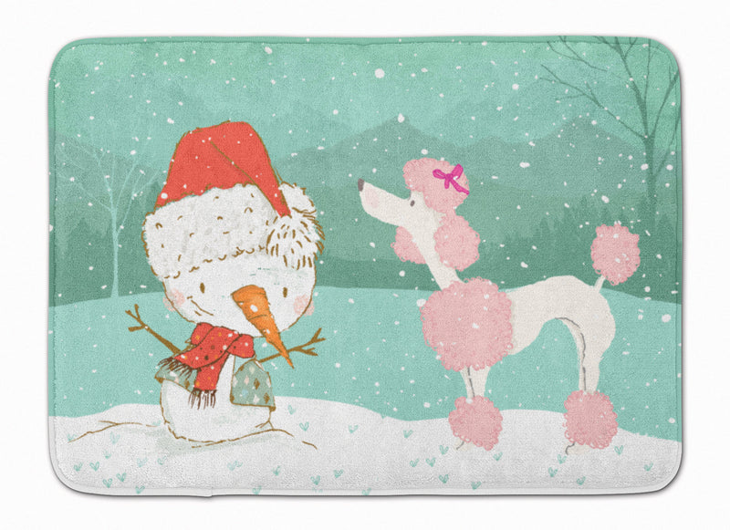 Pink Poodle Snowman Christmas Machine Washable Memory Foam Mat CK2066RUG