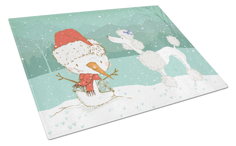 White Poodle Snowman Christmas Glass Cutting Board Large CK2067LCB