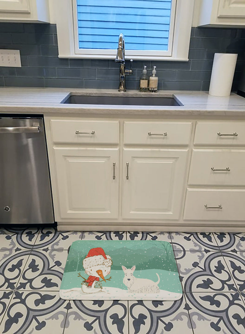 Wheaten Scottish Terrier Snowman Christmas Machine Washable Memory Foam Mat CK2069RUG