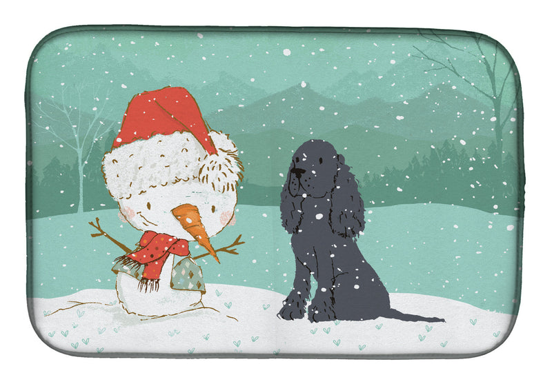 Black Spaniel Snowman Christmas Dish Drying Mat – Absorbent, Artistic Kitchen Essentials CK2070DDM