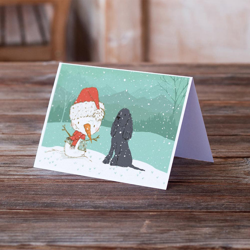 Black Spaniel Snowman Christmas Greeting Cards -  Blank Note Cards – 8-Pack of Artist-Designed Cards with Envelopes