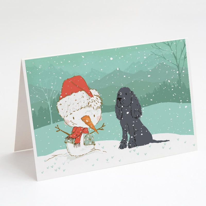Black Spaniel Snowman Christmas Greeting Cards -  Blank Note Cards – 8-Pack of Artist-Designed Cards with Envelopes