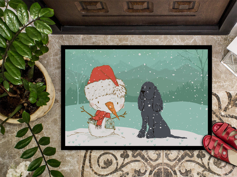Black Spaniel Snowman Christmas Doormat - 18x27 Decorative Floor Mat – Indoor/Outdoor Rug with Artistic Flair CK2070MAT