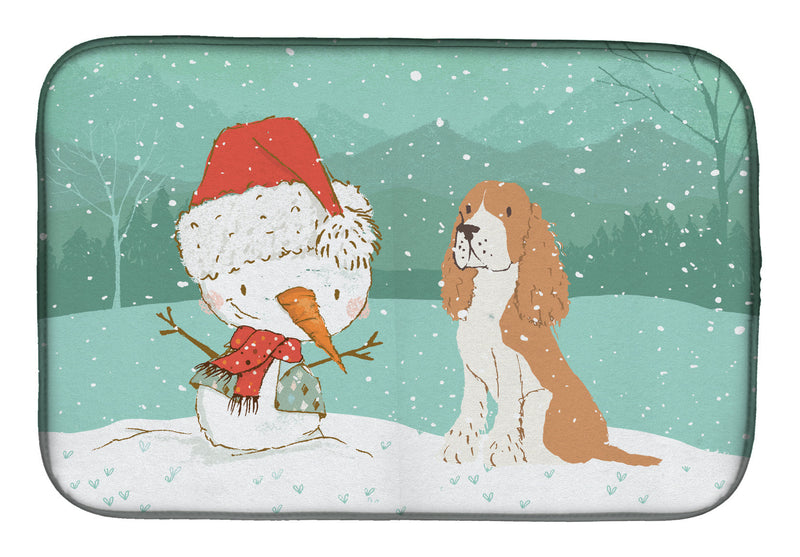 Red Spaniel Snowman Christmas Dish Drying Mat CK2072DDM