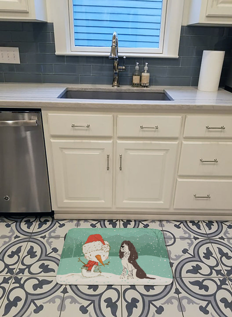 Brown English Springer Spaniel Snowman Christmas Machine Washable Memory Foam Mat CK2074RUG