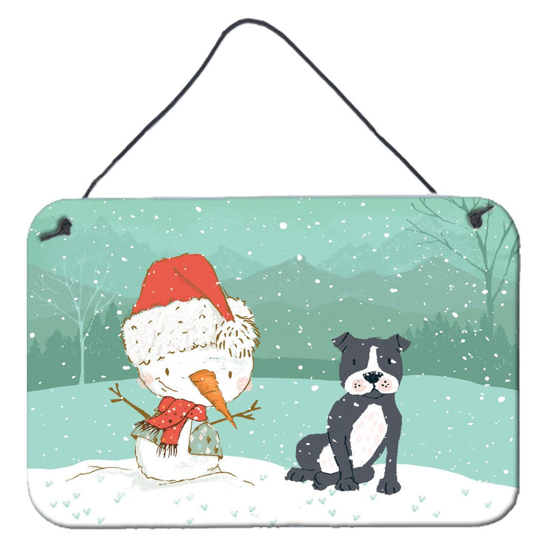Black Staffie Snowman Christmas Wall or Door Hanging Prints CK2075DS812