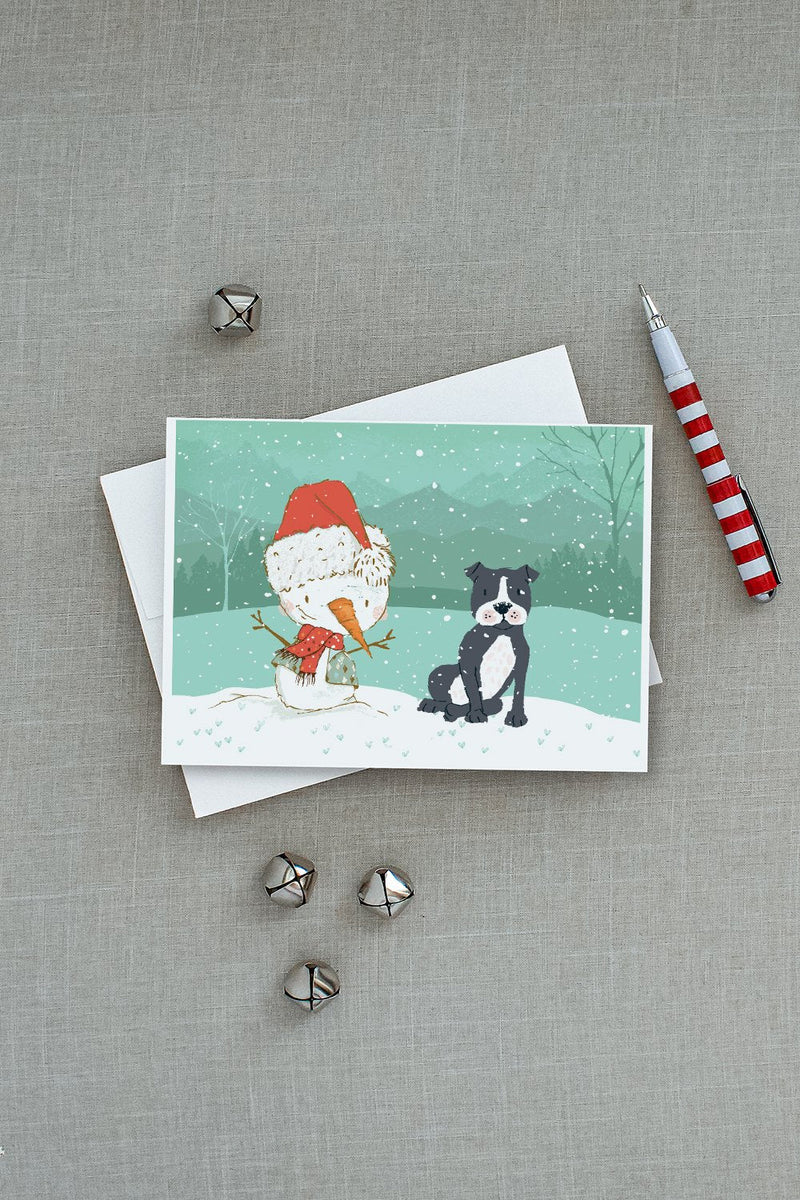 Black Staffie Snowman Christmas Greeting Cards -  Blank Note Cards – 8-Pack of Artist-Designed Cards with Envelopes