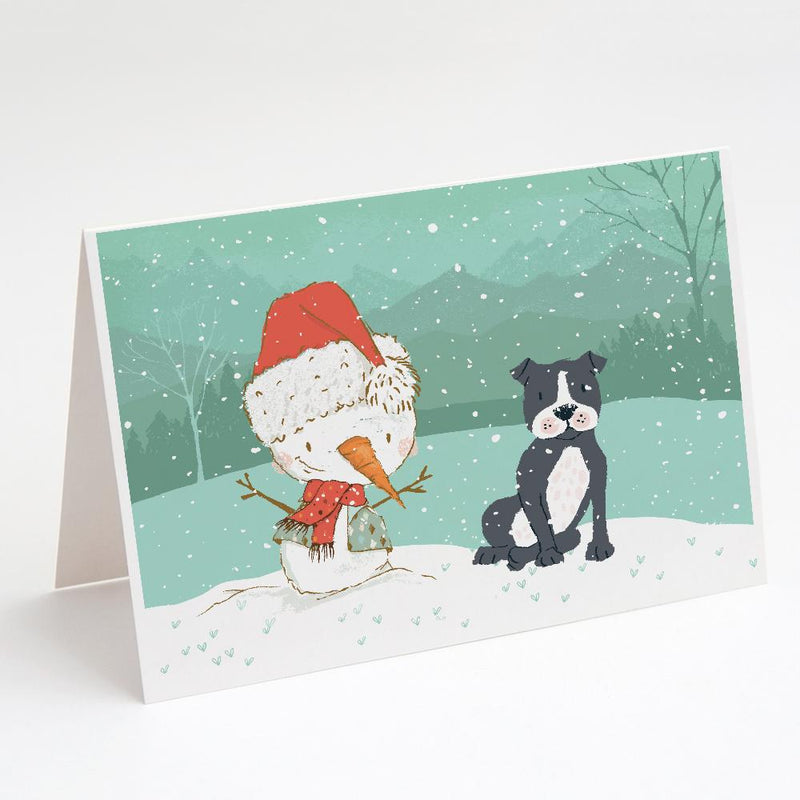 Black Staffie Snowman Christmas Greeting Cards -  Blank Note Cards – 8-Pack of Artist-Designed Cards with Envelopes
