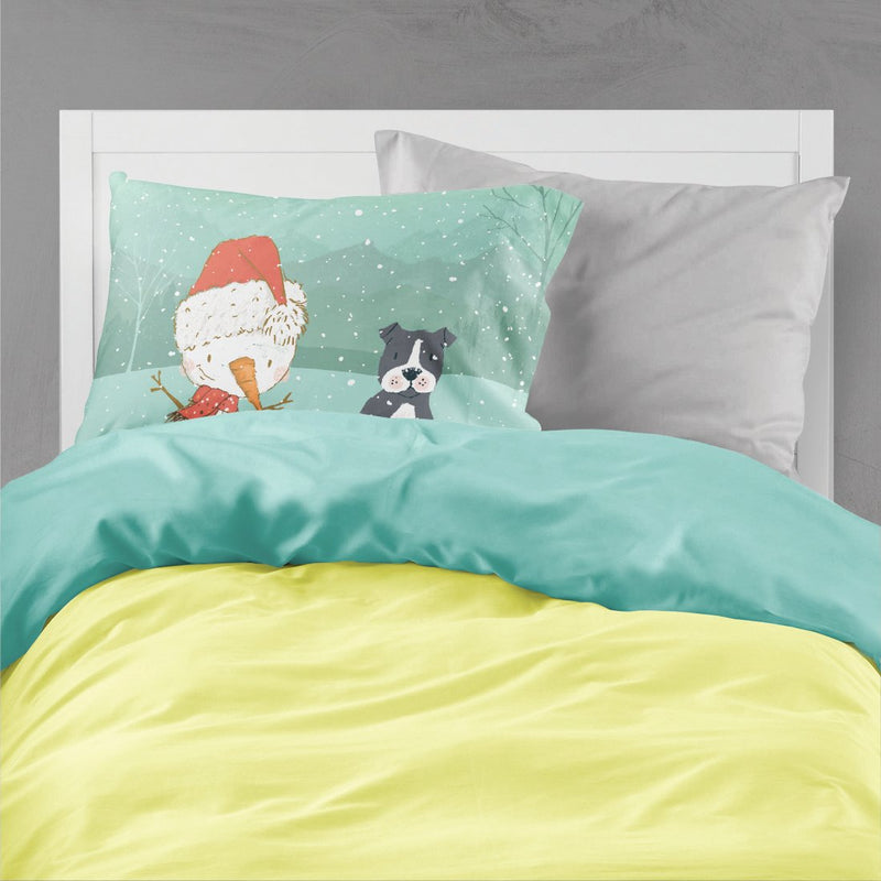 Black Staffie Snowman Christmas  Standard Pillowcase – Artistic Decorative Front, White Back CK2075PILLOWCASE