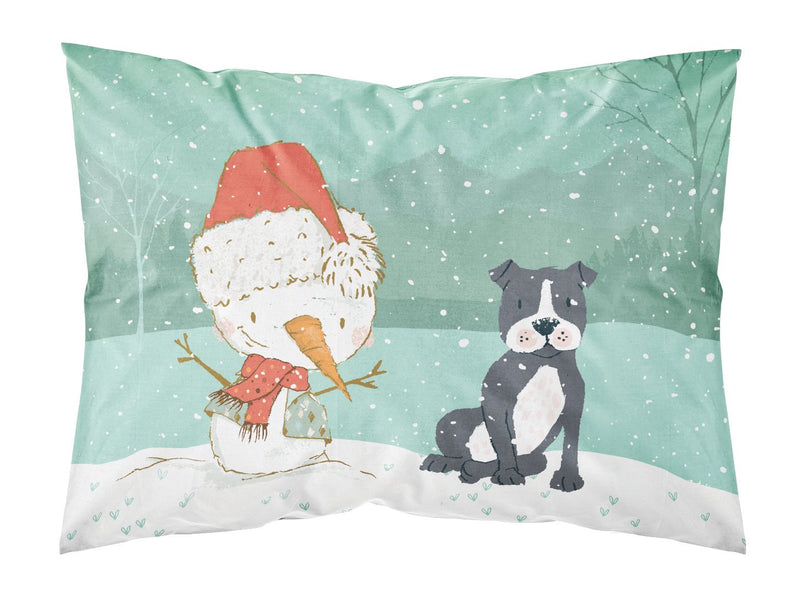 Black Staffie Snowman Christmas  Standard Pillowcase – Artistic Decorative Front, White Back CK2075PILLOWCASE