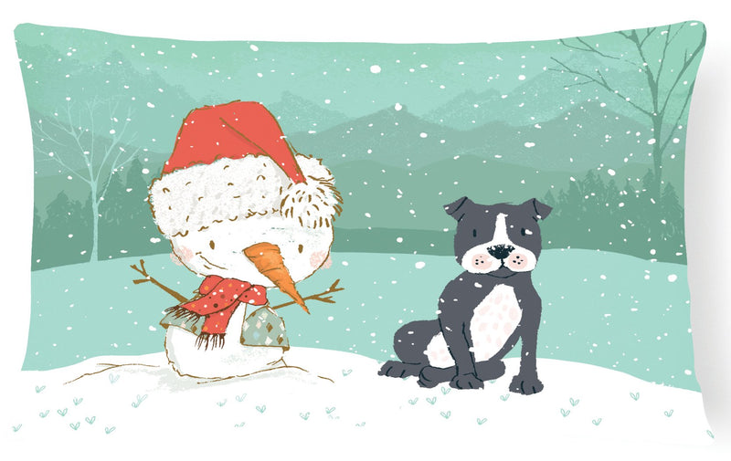 Black Staffie Snowman Christmas Canvas Fabric Decorative Pillow CK2075PW1216