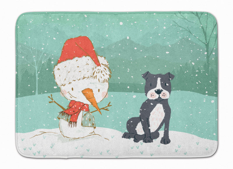 Black Staffie Snowman Christmas Machine Washable Memory Foam Mat CK2075RUG