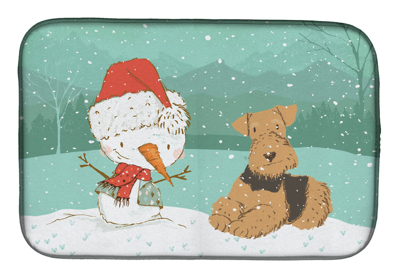 Airedale Terrier Snowman Christmas Dish Drying Mat CK2078DDM