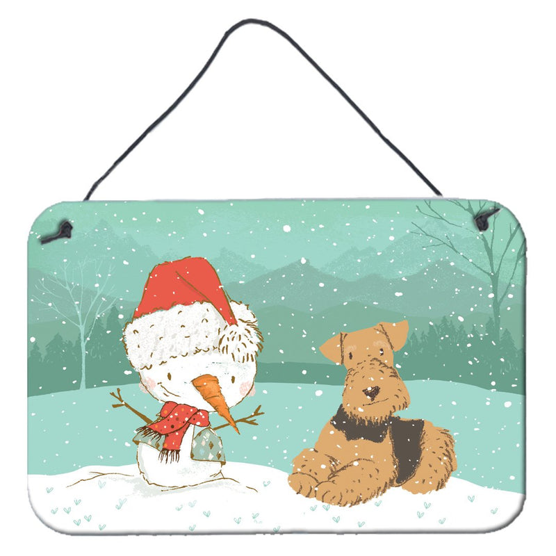 Airedale Terrier Snowman Christmas Wall or Door Hanging Prints CK2078DS812