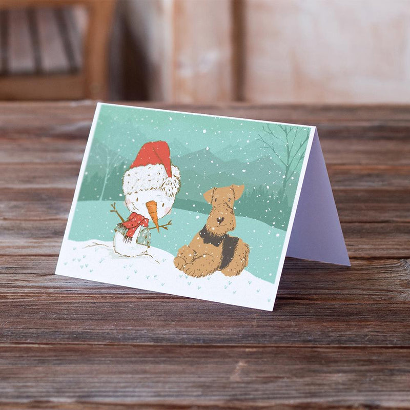 Airedale Terrier Snowman Christmas Greeting Cards and Envelopes Pack of 8