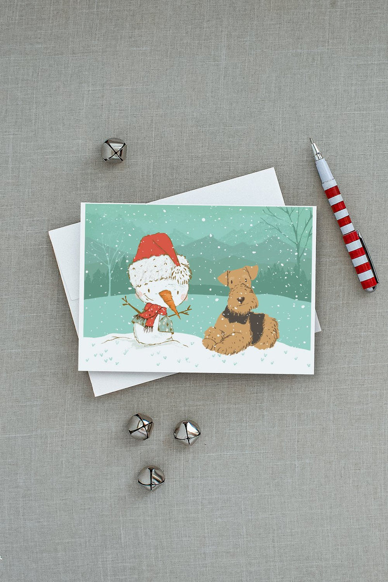 Airedale Terrier Snowman Christmas Greeting Cards and Envelopes Pack of 8