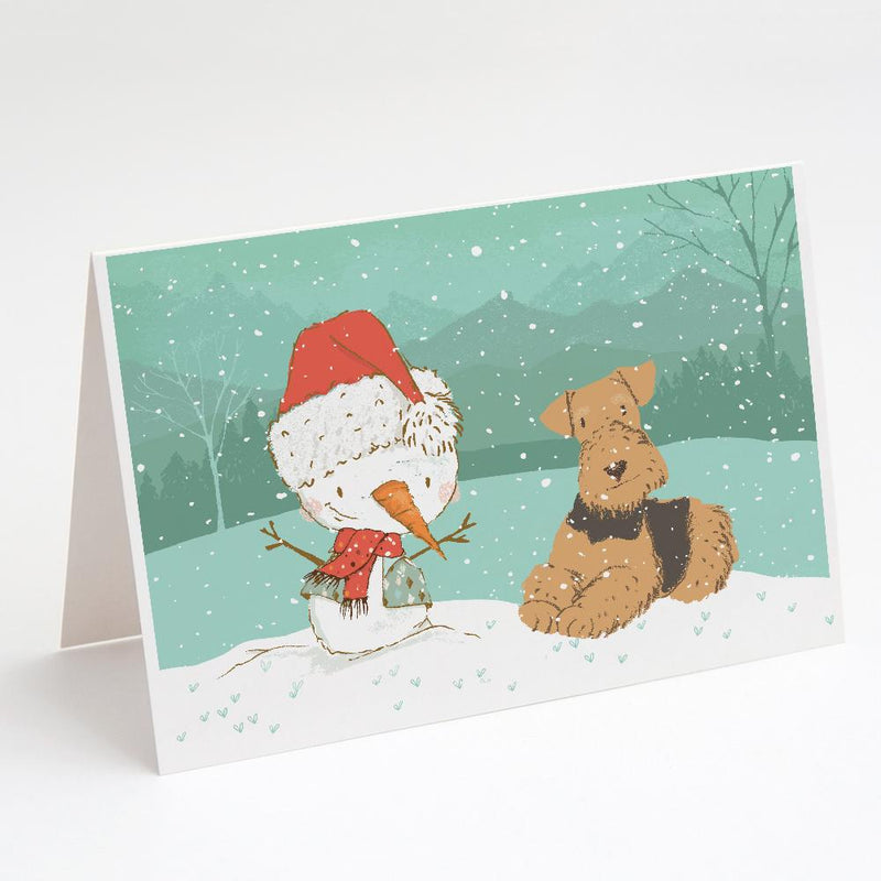 Airedale Terrier Snowman Christmas Greeting Cards and Envelopes Pack of 8