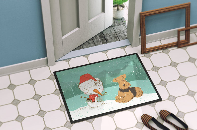 Airedale Terrier Snowman Christmas Indoor or Outdoor Mat 24x36 CK2078JMAT