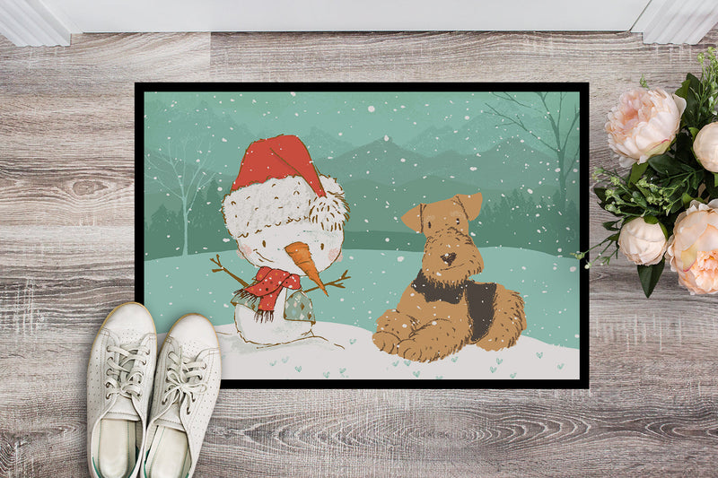 Airedale Terrier Snowman Christmas Indoor or Outdoor Mat 18x27 CK2078MAT