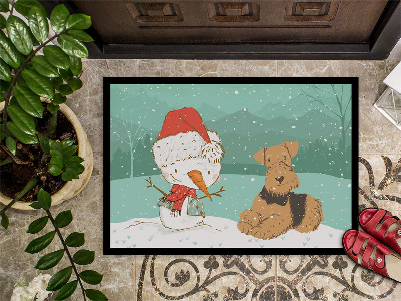 Airedale Terrier Snowman Christmas Indoor or Outdoor Mat 18x27 CK2078MAT