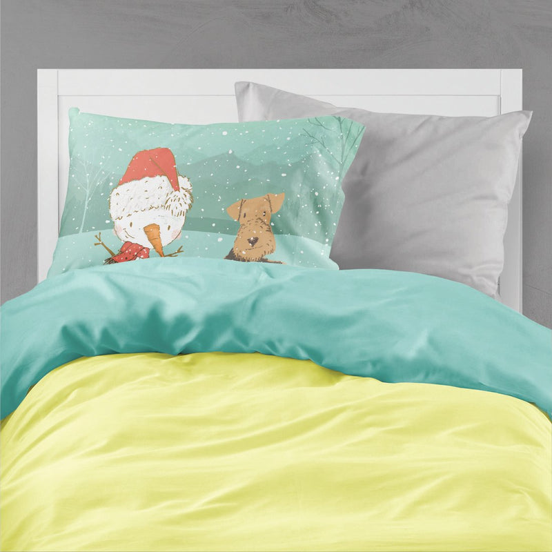 Airedale Terrier Snowman Christmas Fabric Standard Pillowcase CK2078PILLOWCASE