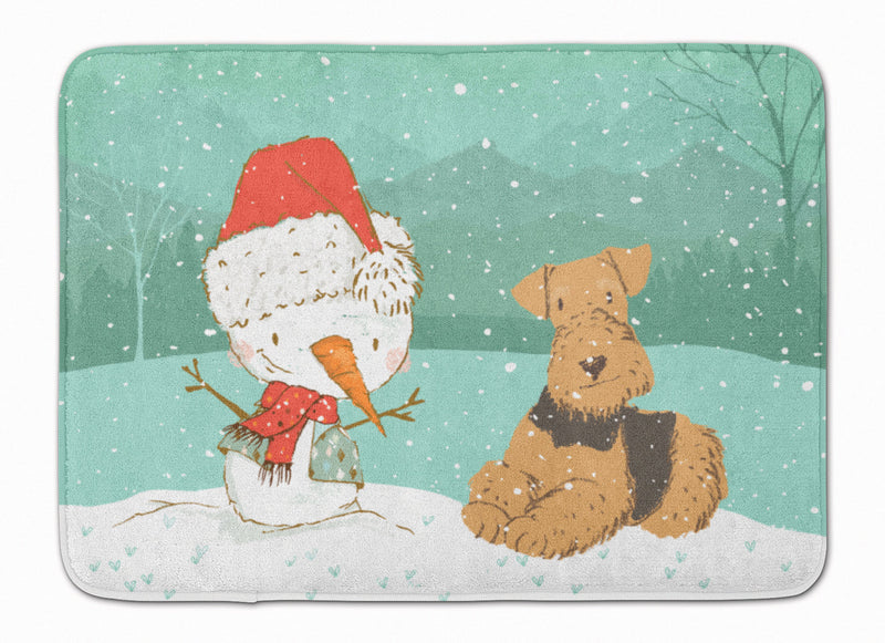 Airedale Terrier Snowman Christmas Machine Washable Memory Foam Mat CK2078RUG