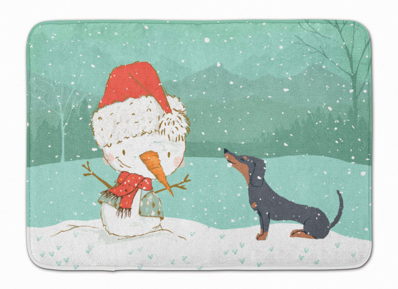 Black Tan Dachshund Snowman Christmas Machine Washable Memory Foam Mat CK2083RUG