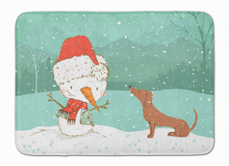 Red Dachshund Snowman Christmas Machine Washable Memory Foam Mat CK2084RUG