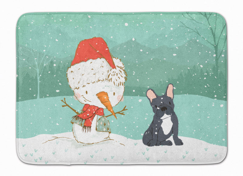 Black French Bulldog Snowman Christmas Machine Washable Memory Foam Mat CK2085RUG