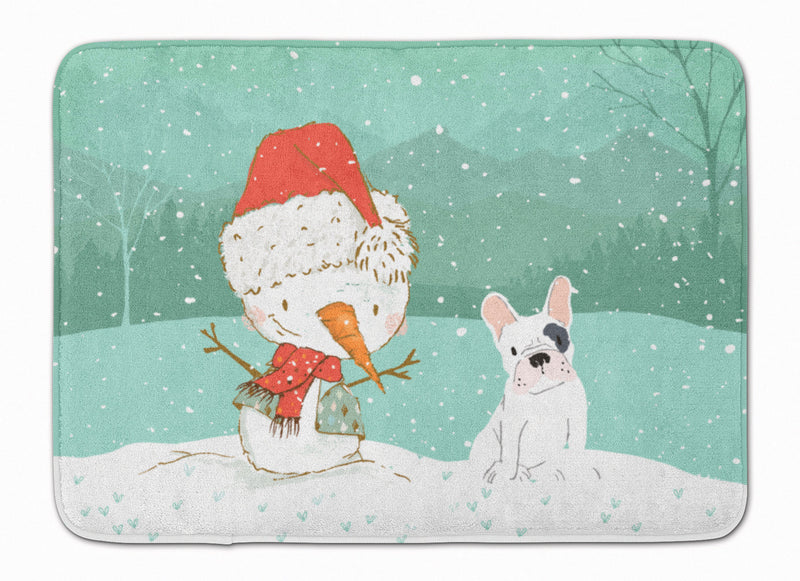 Piebald French Bulldog Snowman Christmas Machine Washable Memory Foam Mat CK2087RUG