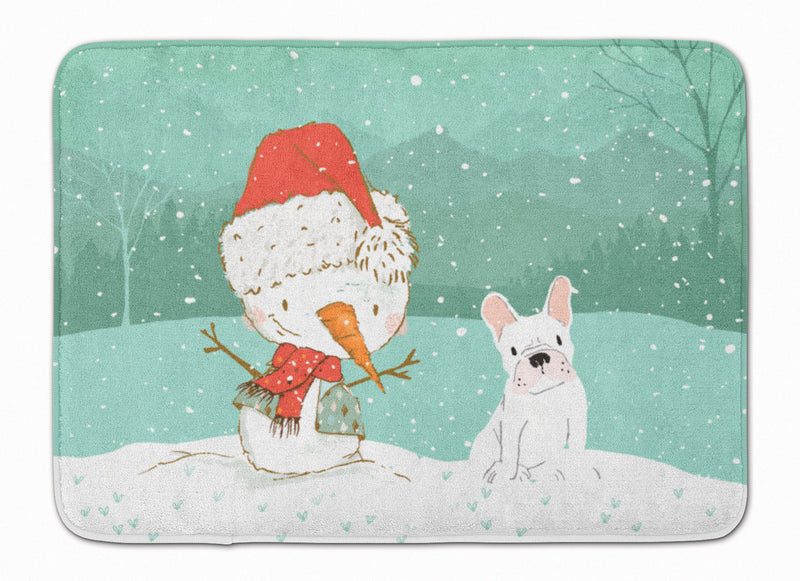 White French Bulldog Snowman Christmas Machine Washable Memory Foam Mat CK2088RUG