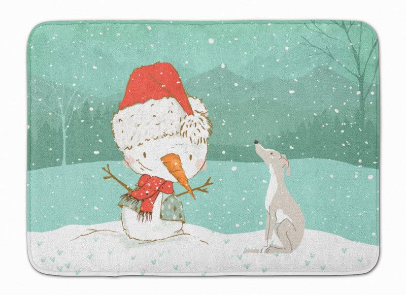 Italian Greyhound Snowman Christmas Machine Washable Memory Foam Mat CK2089RUG