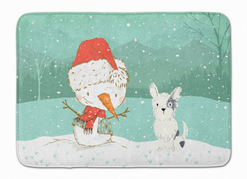 Black and White Terrier Snowman Christmas Machine Washable Memory Foam Mat CK2095RUG