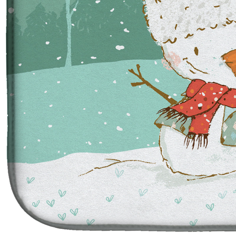 Brown and White Terrier Snowman Christmas Dish Drying Mat CK2096DDM