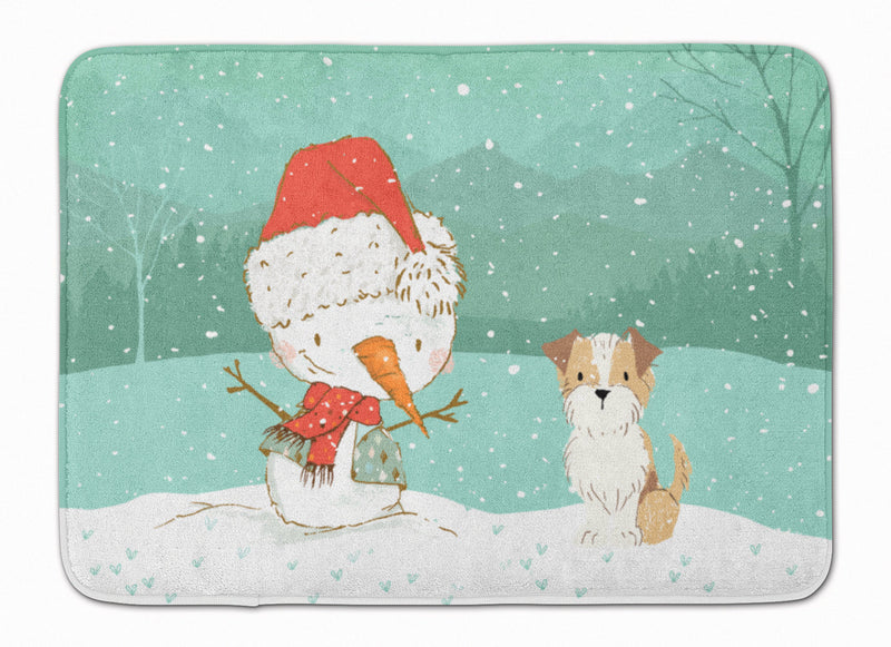 Brown and White Terrier Snowman Christmas Machine Washable Memory Foam Mat CK2096RUG