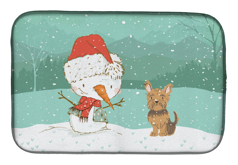 Yorkie Cropped Ears Snowman Christmas Dish Drying Mat CK2098DDM