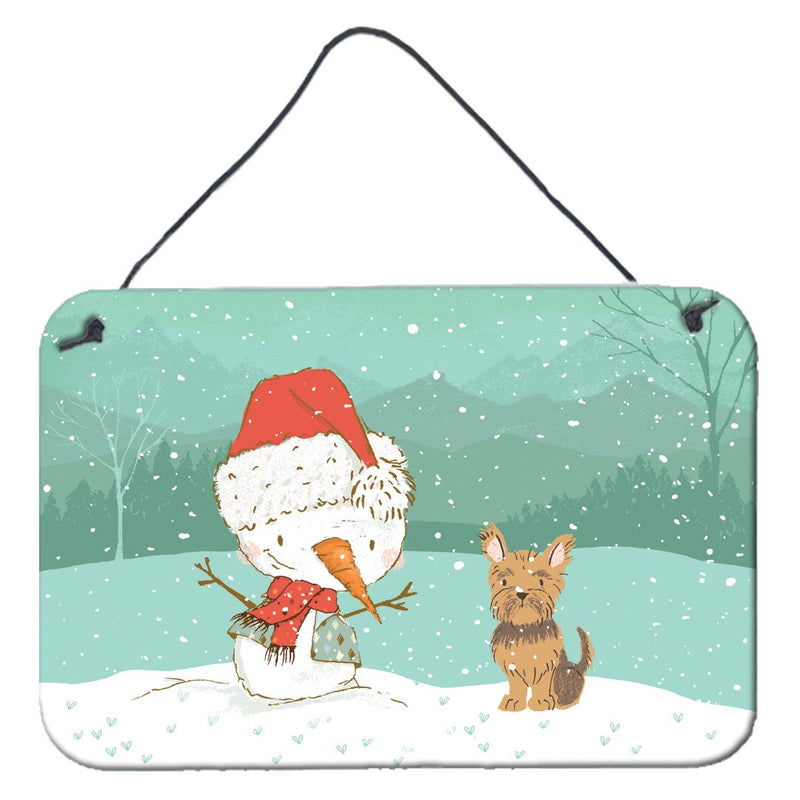 Yorkie Cropped Ears Snowman Christmas Wall or Door Hanging Prints CK2098DS812