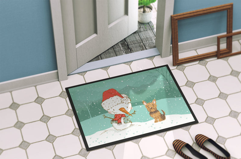 Yorkie Cropped Ears Snowman Christmas Indoor or Outdoor Mat 24x36 CK2098JMAT