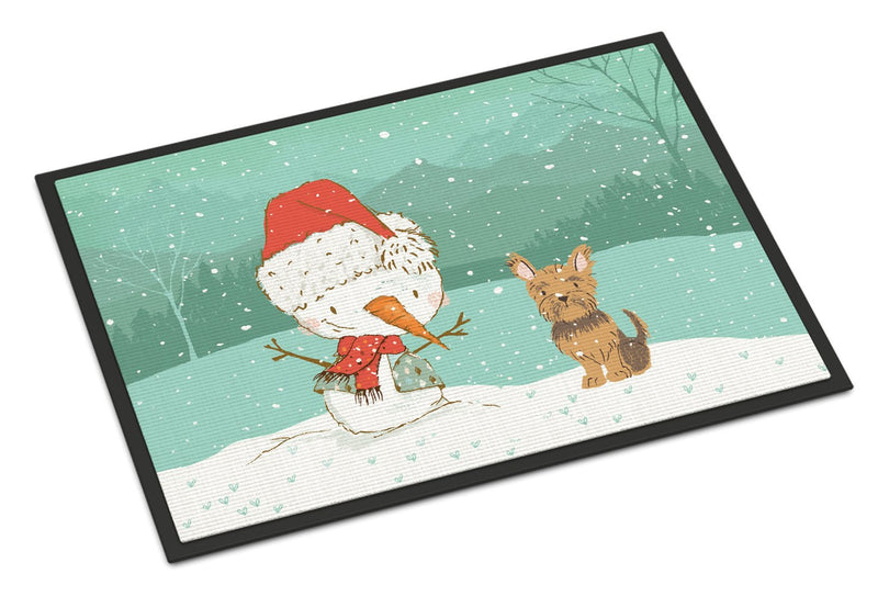 Yorkie Cropped Ears Snowman Christmas Indoor or Outdoor Mat 24x36 CK2098JMAT