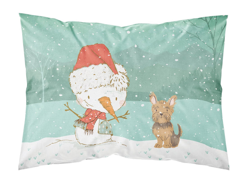 Yorkie Cropped Ears Snowman Christmas Fabric Standard Pillowcase CK2098PILLOWCASE