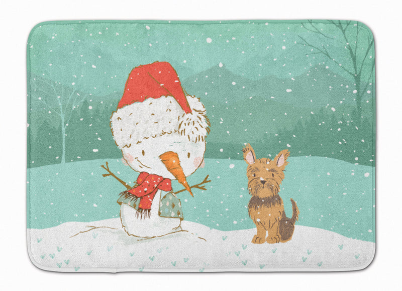 Yorkie Cropped Ears Snowman Christmas Machine Washable Memory Foam Mat CK2098RUG