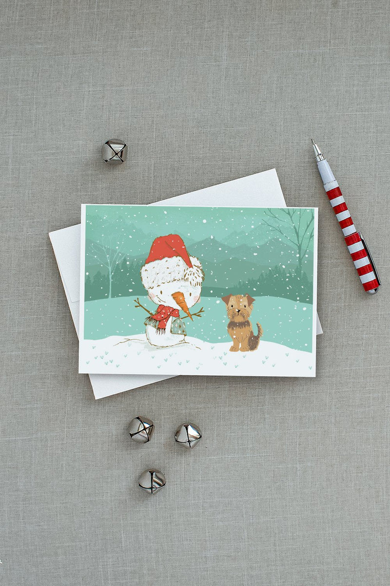 Yorkie Natural Ears Snowman Christmas Greeting Cards and Envelopes Pack of 8