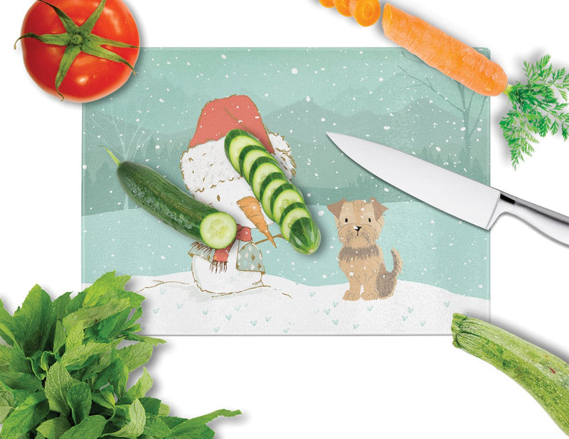 Yorkie Natural Ears Snowman Christmas Glass Cutting Board Large CK2099LCB