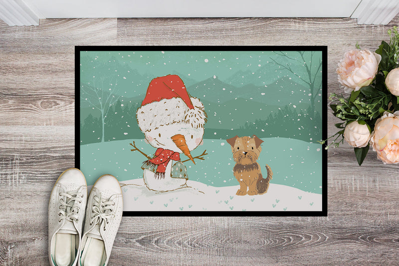 Yorkie Natural Ears Snowman Christmas Indoor or Outdoor Mat 18x27 CK2099MAT