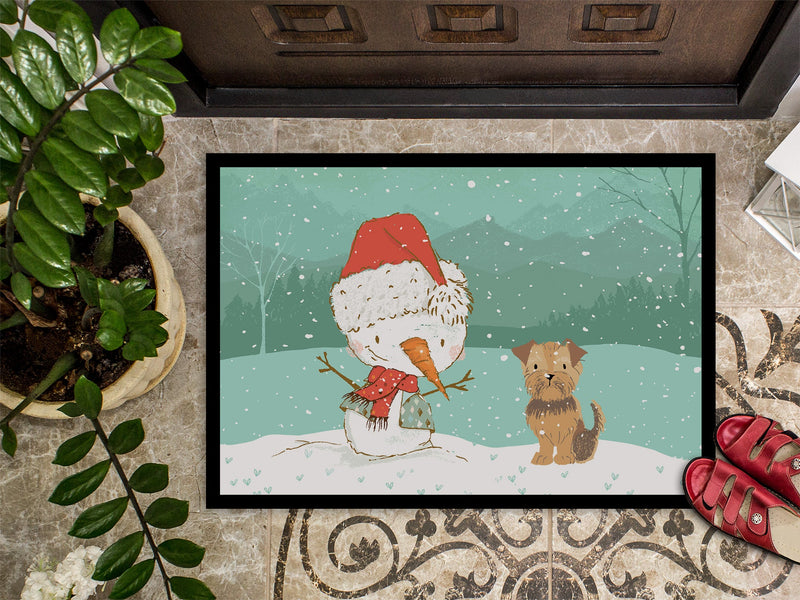 Yorkie Natural Ears Snowman Christmas Indoor or Outdoor Mat 18x27 CK2099MAT